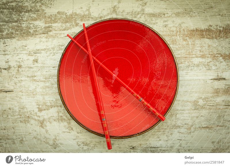 Oriental ceramic plate and chopsticks Lunch Dinner Plate Bowl Style Design Life Decoration Table Kitchen Restaurant Culture Wood Red Colour Tradition oriental