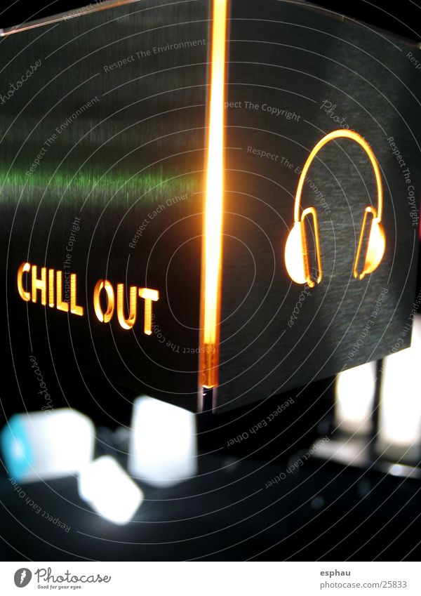 chill-out Headphones Disco Symbols and metaphors Typography Letters (alphabet) Light Night life Bar Style Lamp Photographic technology Music Metal Characters