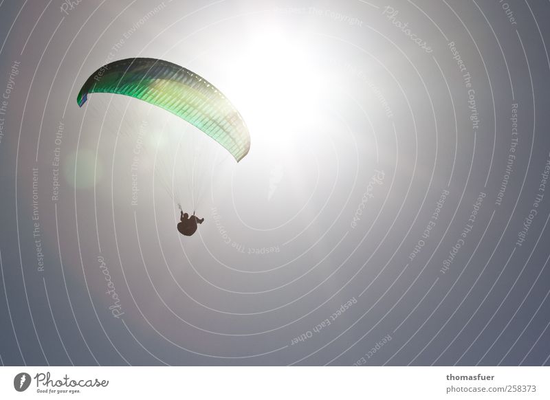 icarus 1 Leisure and hobbies Paragliding Adventure Freedom Summer Sun Flying Human being Cloudless sky Beautiful weather Aircraft Esthetic Infinity Gray Green