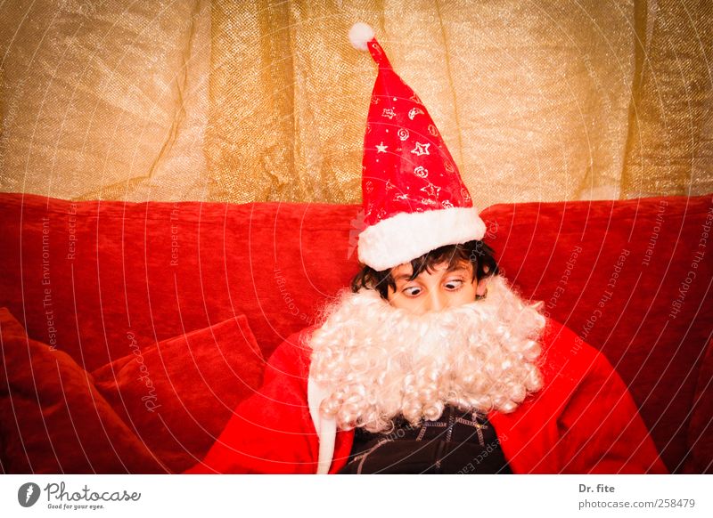 Stop it, stop it, Santa Claus. Christmas & Advent Masculine Child Facial hair 1 Human being 8 - 13 years Infancy Cap Sit Red Colour photo Studio shot Upper body