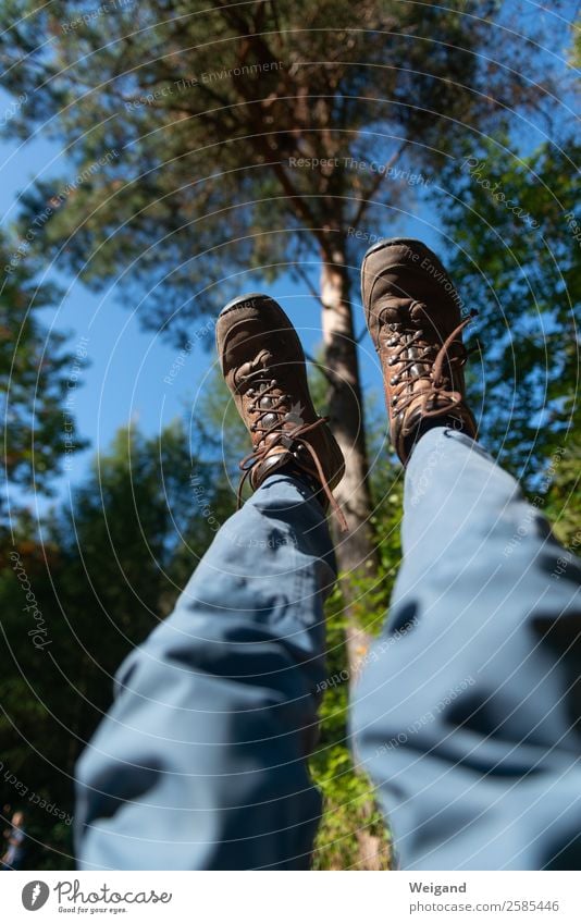 Walking sky II Healthy Senses Relaxation Calm Leisure and hobbies Sports Hiking Feet Sky Beautiful weather Tree Forest Alps Mountain Lie Funny Caution Serene