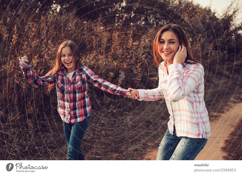 happy mother and daughter on the walk on summer Lifestyle Joy Happy Playing Vacation & Travel Summer Parents Adults Mother Family & Relations Nature Autumn