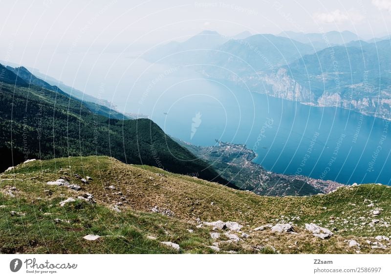Monte Baldo, Malcesine, Lago di Garda. Vacation & Travel Trip Summer vacation Mountain Hiking Nature Landscape Alps Peak Lakeside Village Tall Warmth Blue