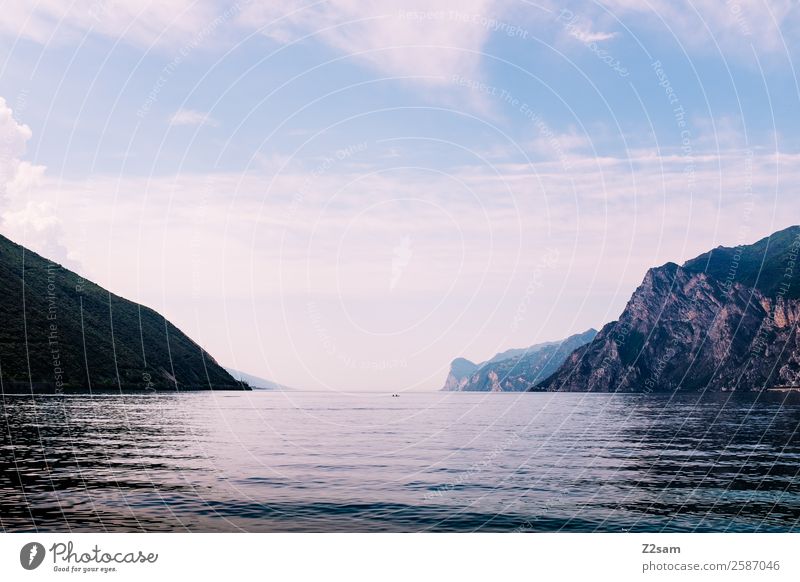 Lake Garda | Italy Nature Landscape Summer Beautiful weather Mountain Lakeside Esthetic Infinity Natural Serene Calm Loneliness Peace Horizon Idyll Climate