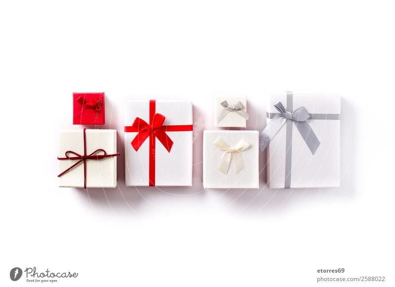 White and red gift boxes isolated on white background. Decoration Feasts & Celebrations Valentine's Day Mother's Day Christmas & Advent Birthday Box Red String