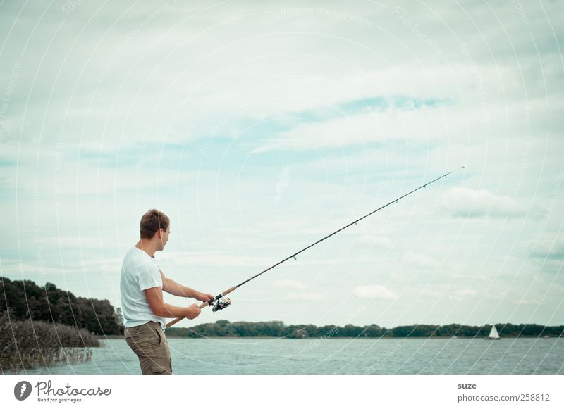 catch question Leisure and hobbies Fishing (Angle) Vacation & Travel Human being Masculine Man Adults 1 Environment Nature Air Water Sky Horizon Climate