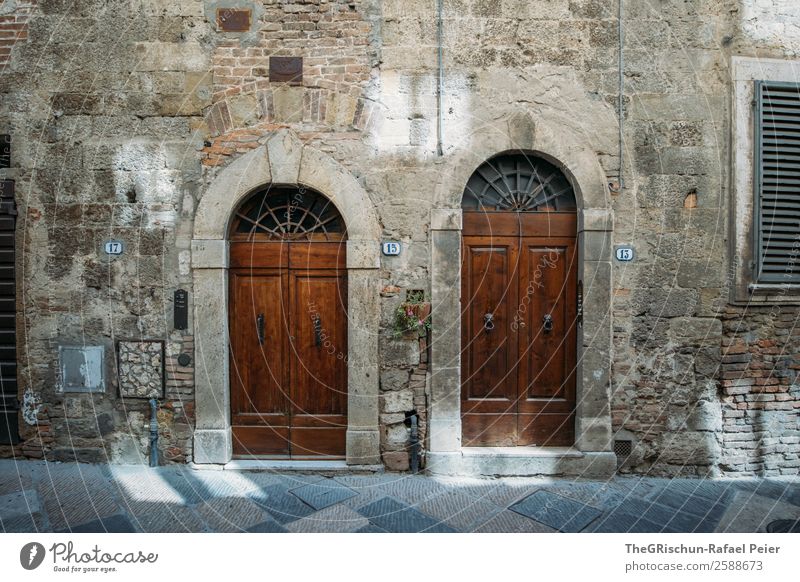 2 doors down Village Small Town Blue Brown Gray Black Door House (Residential Structure) Neighbor Italy Tuscany Ancient Wall (barrier) Light Shadow