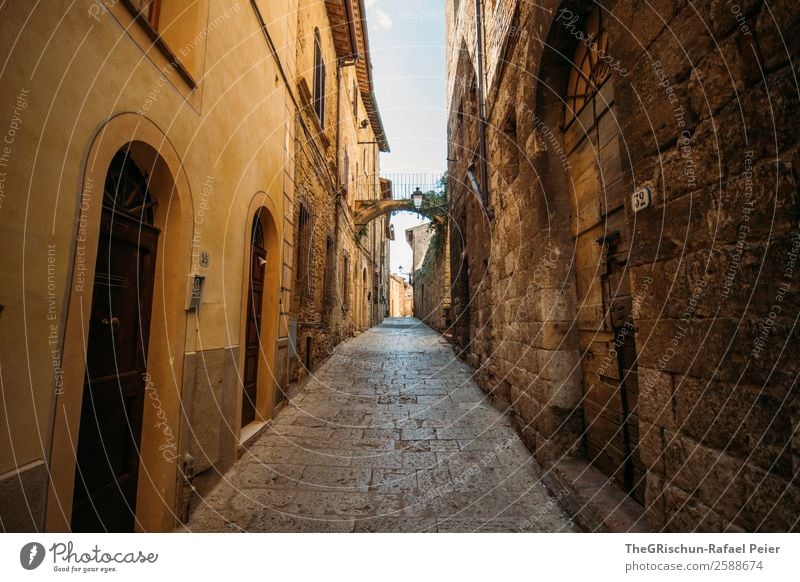Italy Village Small Town Old Brown Yellow Gold Gray Travel photography Alley Street Wall (barrier) Manmade structures House (Residential Structure) Tuscany