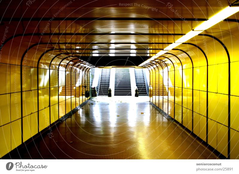Bonn Underground Subsoil Way out Escalator Yellow Architecture Neon light Theodor-Heuss-Avenue