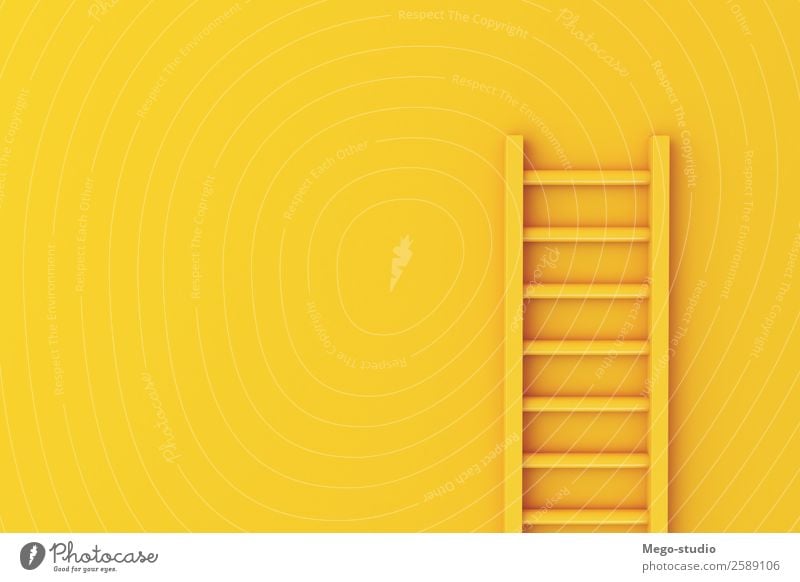 3d Ladder on yellow wall background. Climbing Mountaineering Success Work and employment Business Career Tool Building Stairs Growth Tall Safety Idea ladder