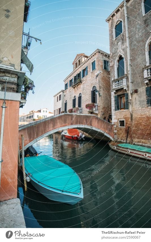 Venice Town Old Blue Turquoise Italy Bridge House (Residential Structure) Watercraft Channel Travel photography Tourism Manmade structures Valued Idyll