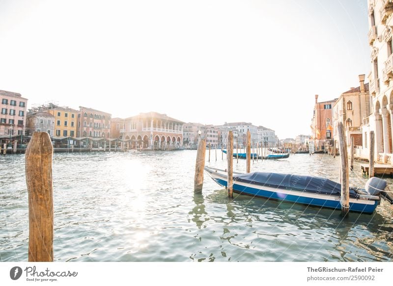 Venice Small Town Port City Tourist Attraction Landmark Blue Brown Yellow Gold Gray Canal Grande Italy House (Residential Structure) Back-light Wooden stake