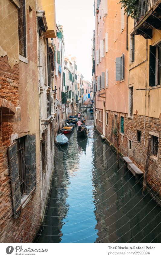 Venice Small Town Port City Tourist Attraction Landmark Blue Brown Yellow Orange Black Italy Water Gondola (Boat) Gondolier House (Residential Structure) Alley