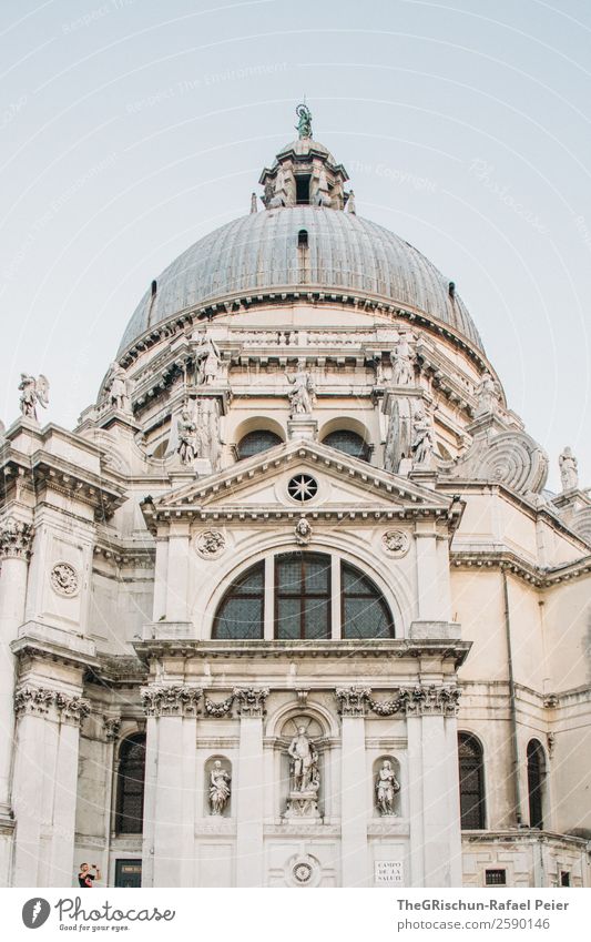 cathedral Small Town Port City Gray Black White Dome Statue Ornament Religion and faith Domed roof Italy Art Venice Exterior shot Detail Deserted Copy Space top