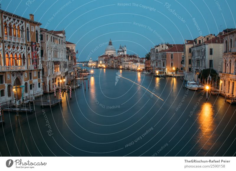 Venice Small Town Port City Blue Yellow Gold Italy Light House (Residential Structure) Water Long exposure Dome Colour photo Exterior shot Deserted