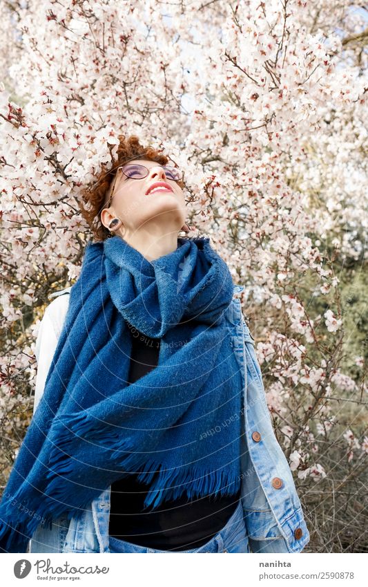 Young and redhead woman surrounded by flowers Lifestyle Style Joy Happy Beautiful Hair and hairstyles Healthy Freedom Human being Feminine Young woman