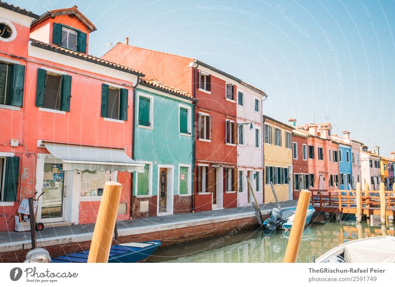 Burano Small Town Blue Gold Orange Silver Turquoise White Italy Multicoloured House (Residential Structure) Tourism Watercraft Channel Exterior shot Deserted