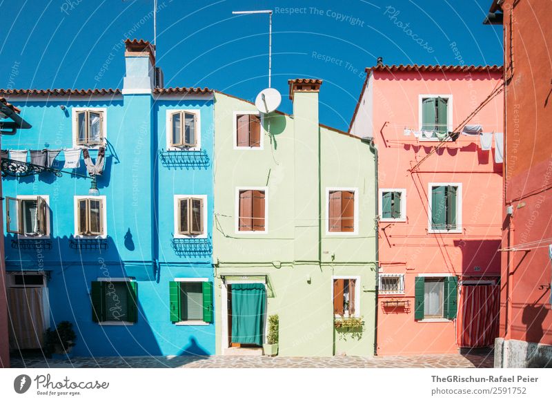 Burano Small Town Blue Green Pink House (Residential Structure) Tourism Multicoloured Dye Window Italy Travel photography Colour photo Deserted Copy Space top