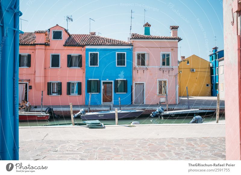 Burano Village Small Town Blue Yellow Pink Italy Water Navigation Watercraft Multicoloured Travel photography Sea water Colour photo Exterior shot Deserted