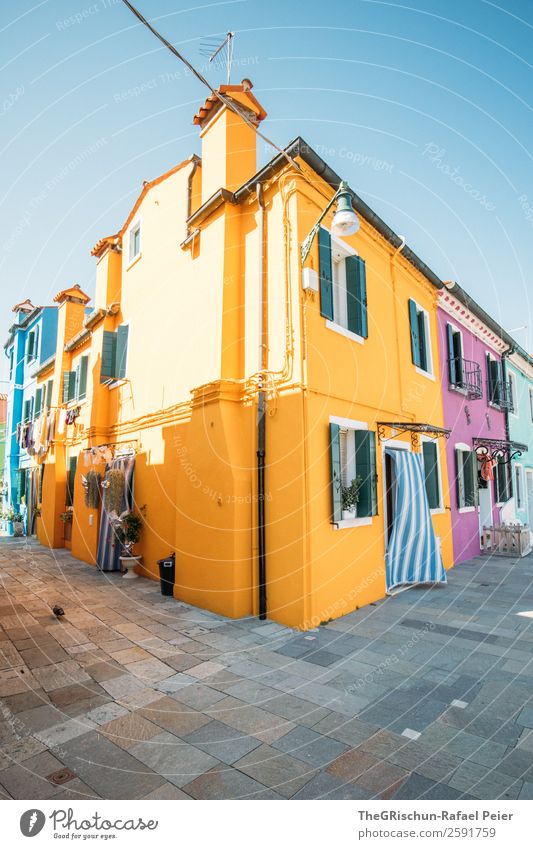 Burano Village Small Town Yellow Italy House (Residential Structure) Multicoloured Tourism Trip Colour photo Deserted Copy Space bottom Day Light Shadow
