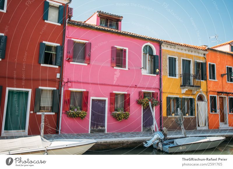 Burano Fishing village Small Town Multicoloured Yellow Violet Orange Pink Red Navigation Watercraft Channel Sea water House (Residential Structure) Tourism