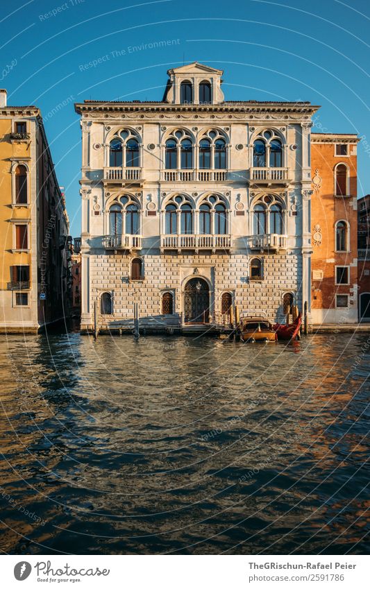 Venice Small Town Port City Blue Gray Orange White Water Sea water House (Residential Structure) Window Detail Italy Exterior shot Deserted Copy Space top