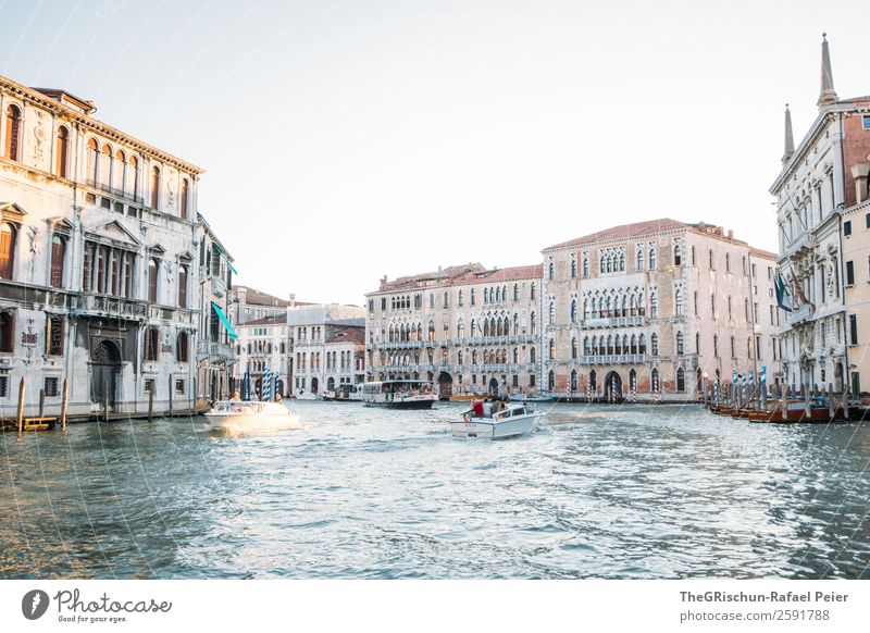 Venice Small Town Port City Downtown Pink Silver White Water Sea water Canal Grande Italy House (Residential Structure) Moody Watercraft Colour photo Deserted