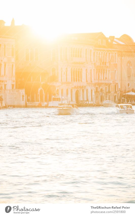 Sunset Small Town Port City Gold Silver White Back-light Water Sea water Venice Italy Canal Grande House (Residential Structure) Channel Watercraft Navigation
