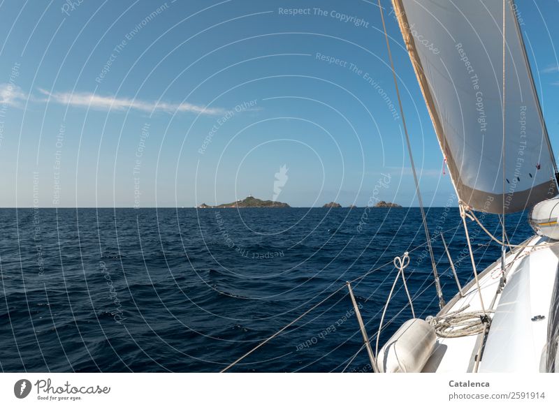 Sailing yacht, sea and islands Vacation & Travel Summer vacation Ocean Island Waves Water Cloudless sky Horizon Beautiful weather Mediterranean sea Yacht