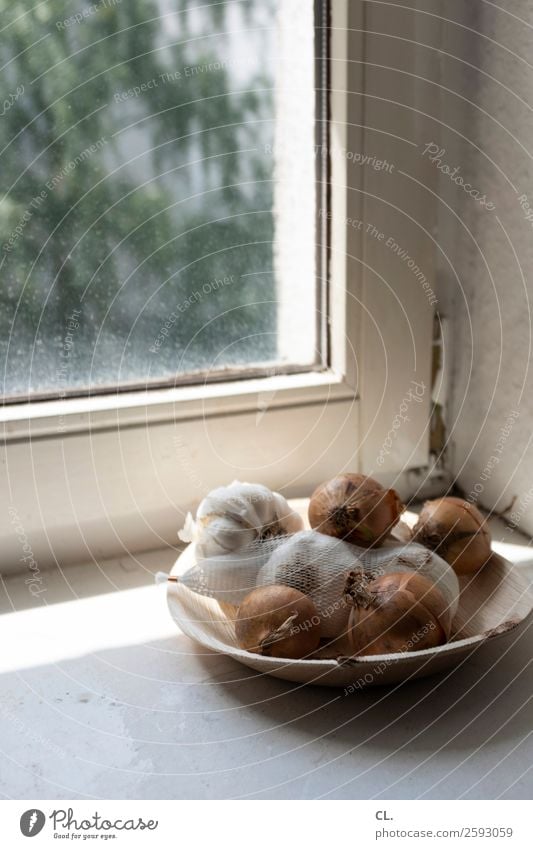 onions and garlic Food Vegetable Onion Garlic Nutrition Plate Bowl Living or residing Flat (apartment) Window Window board Simple Photos of everyday life Normal