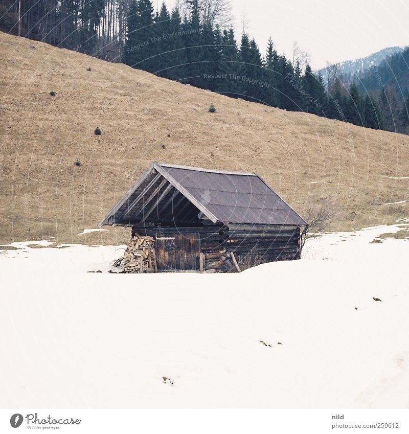 barns Vacation & Travel Trip Winter Snow Mountain Hiking Flat (apartment) Environment Nature Landscape Weather Forest Alps Jachenau Hut Building Wood Old Gray