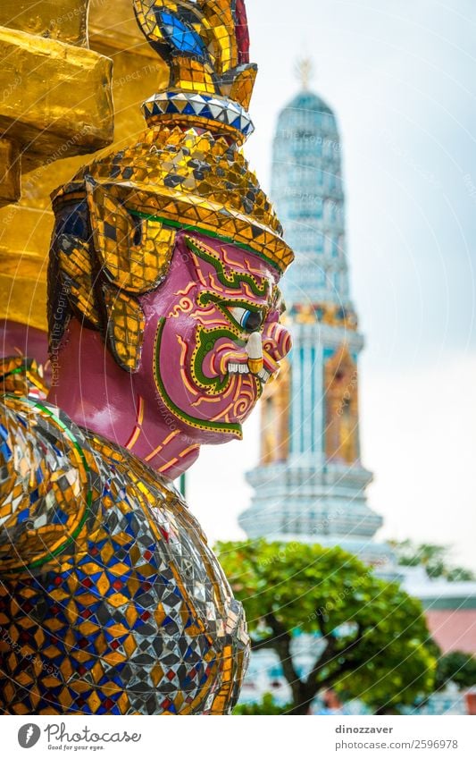 Colorful statue at Wat Phra Kaew temple, Bangkok Vacation & Travel Decoration Art Culture Palace Places Building Architecture Blue Gold Religion and faith