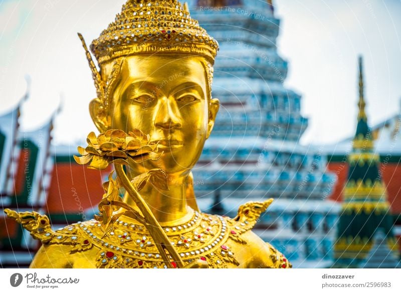 Golden statue at Wat Phra Kaew temple, Bangkok Vacation & Travel Decoration Art Culture Palace Places Building Architecture Blue Religion and faith Tradition