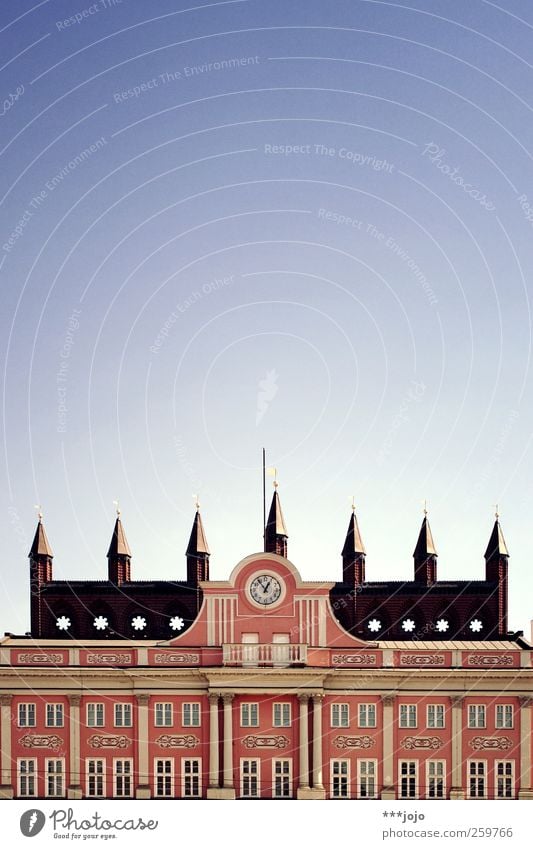 (ro)stock photography. Rostock Old Building Manmade structures City hall Landmark Brick Gothic Tower Clock Column Frontal Mecklenburg-Western Pomerania