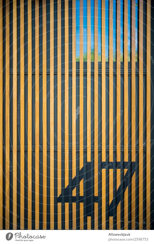 Wall with wooden structure and number Deserted Wall (building) Facade Architecture Detail Wood Wood strip Wooden board cladding 47 Digits and numbers Window