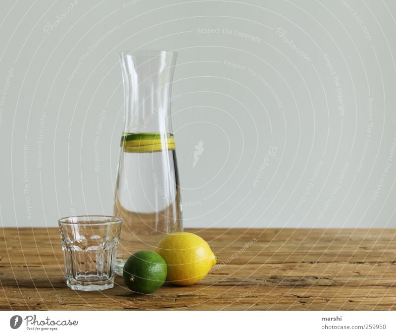 Water with shot Beverage Cold drink Drinking water Lemonade Bottle Glass Sour Brown Yellow Green Glassbottle Lime Lemon yellow Lemon juice Still Life