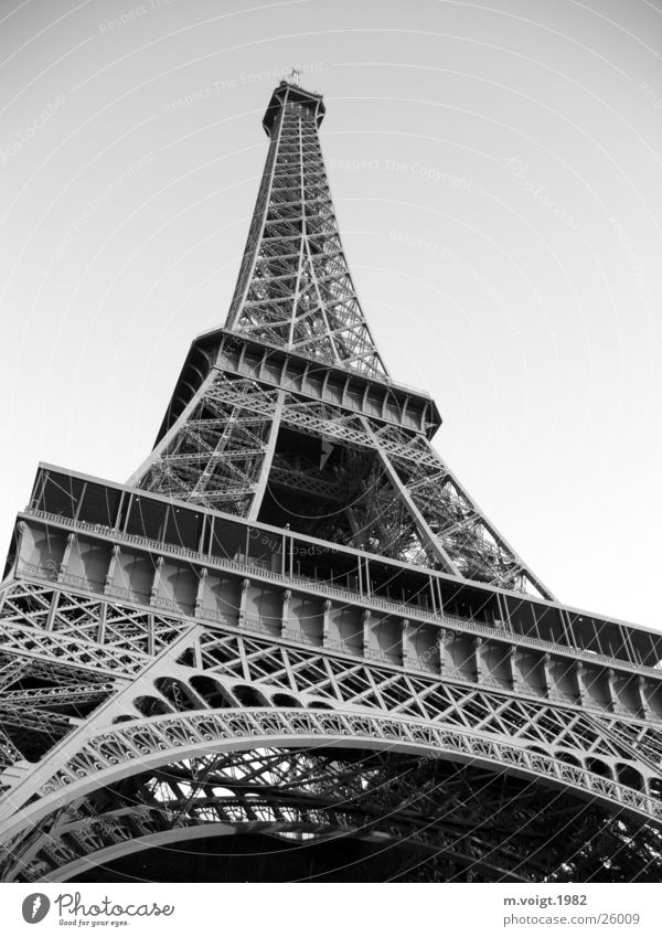 Eiffel Tower Black & white photo Exterior shot Deserted Worm's-eye view Sightseeing City trip Paris Manmade structures Tourist Attraction Landmark Monument