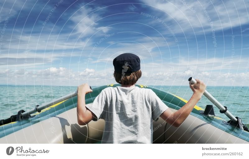 The boy and the sea Vacation & Travel Trip Adventure Freedom Summer Summer vacation Masculine Infancy Youth (Young adults) 1 Human being Sky Clouds Lake