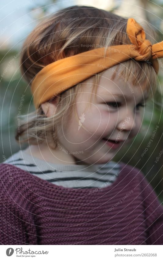 Girl Sweet Headband Feminine Toddler 1 Human being 1 - 3 years Beautiful weather Garden Knitted sweater Striped sweater Bow Blonde Short-haired Curl Bangs