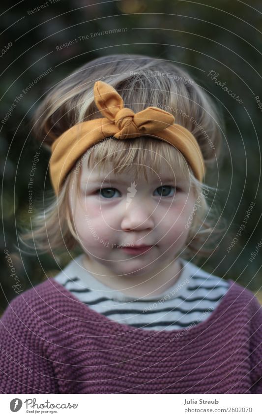 Girl Sweet Headband Feminine Toddler 1 Human being 1 - 3 years T-shirt Knitted sweater Striped sweater Bow Brunette Blonde Short-haired Curl Bangs Looking Small