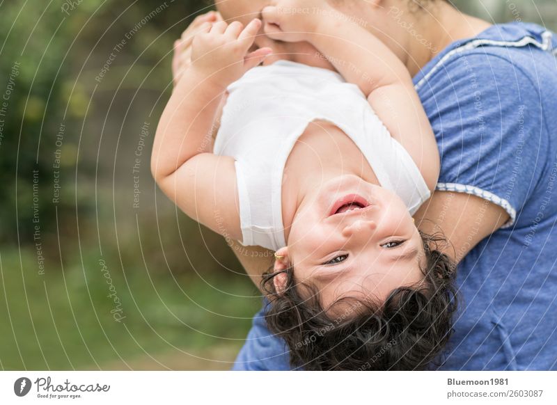 Mother and young child playing together Lifestyle Joy Beautiful Face Healthy Playing Garden Parenting Child Human being Feminine Baby Girl Young woman