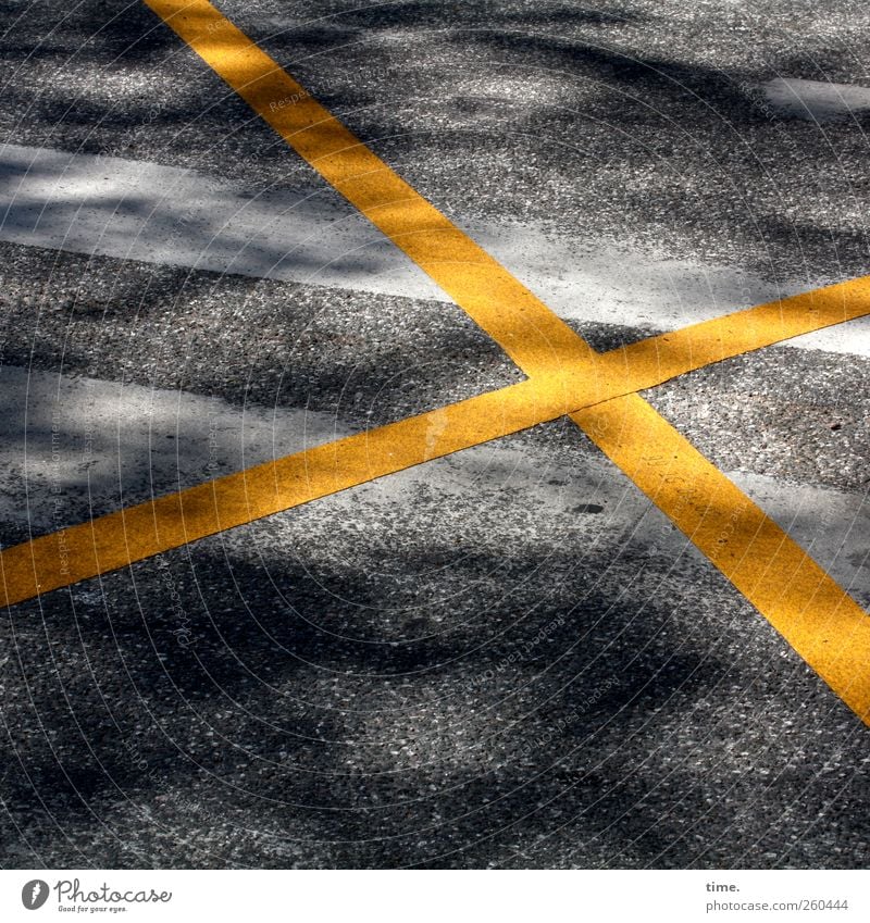 Traffic calming can be so simple Deserted Traffic infrastructure Street Lanes & trails Road sign Safety Crucifix Yellow White Gray Asphalt Pavement