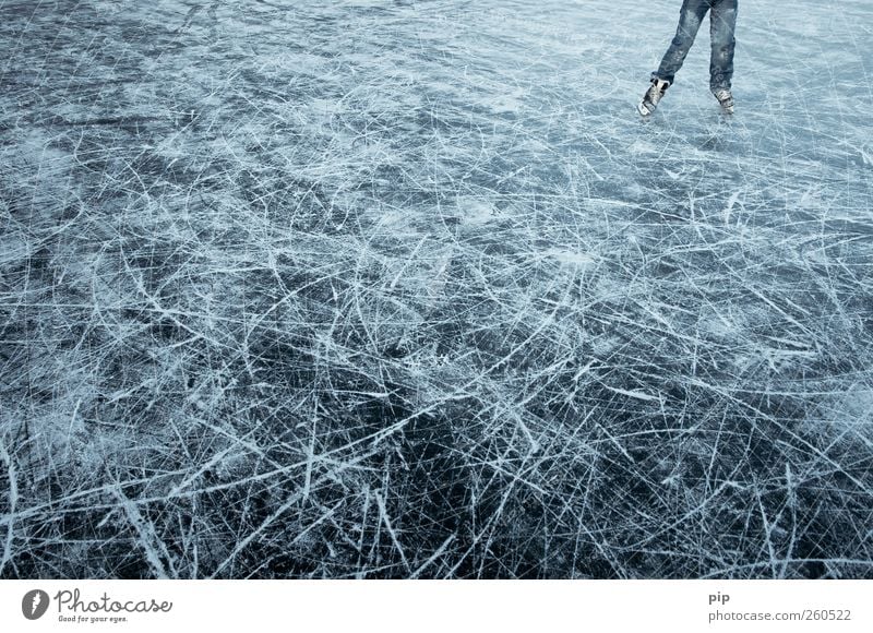 scratch ice Hockey Ice-skating Human being Legs 1 Winter Frost Lake Ice-skates Walking Romp Cold Blue Black Joy Winter sports Scratch mark Frozen Blade Glide