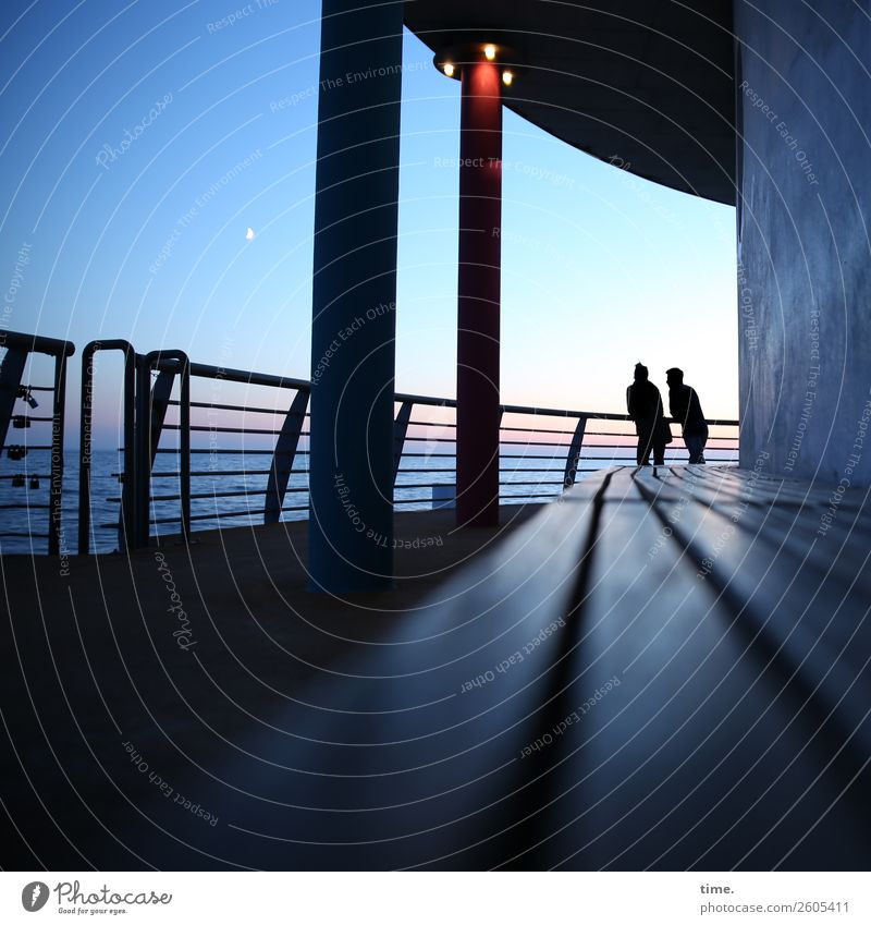 closing time Human being 2 Manmade structures Architecture Sea bridge Column Bench Wall (barrier) Wall (building) Bridge railing To enjoy Stand Dark Maritime