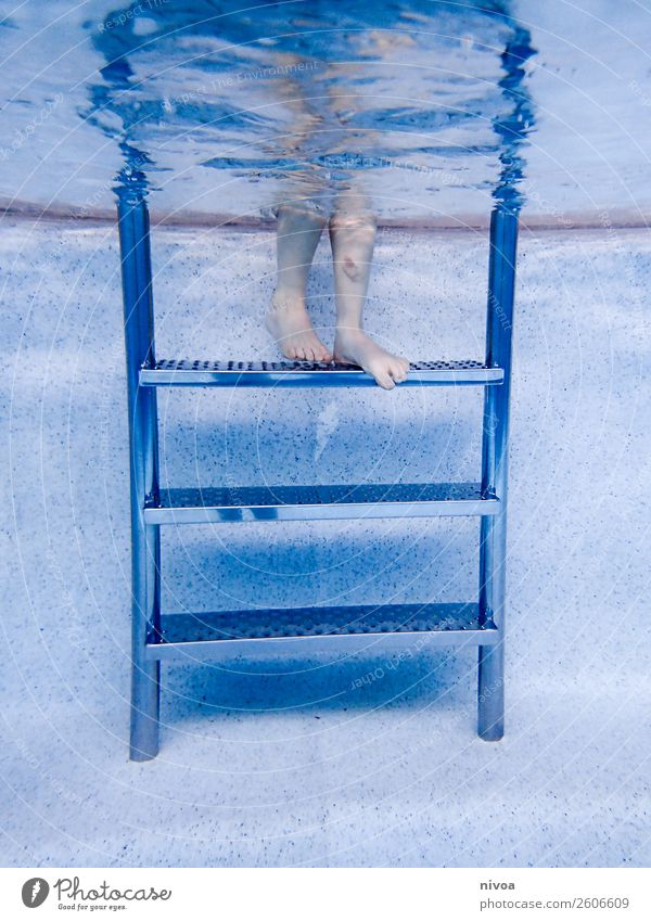 Stairs of a pool with boy legs Swimming pool Swimming & Bathing Leisure and hobbies Trip Sports Aquatics Human being Masculine Child Boy (child) Legs 1