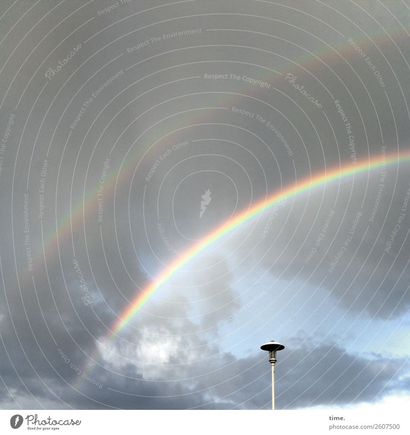 somewhere over the rainbow Drops of water Sky Clouds Beautiful weather Rainbow Prismatic colors Street lighting Exceptional Free Natural Original Happy