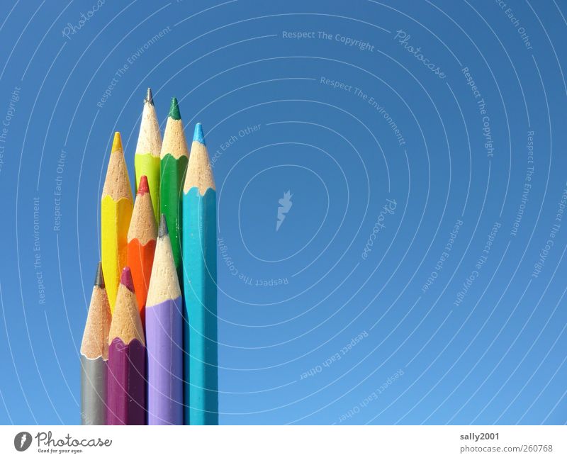 coloured pencils Handicraft Draw Office work Art Painting (action, artwork) Sky Cloudless sky Stationery Crayon Pencil Wood Write Esthetic Multicoloured Joy