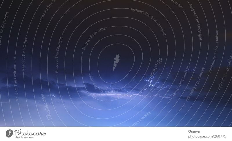 weather lightning Thunder and lightning Lightning Weather Storm Clouds Sky Electricity Tension Lightning bolt Night Blue Landscape format Exterior shot