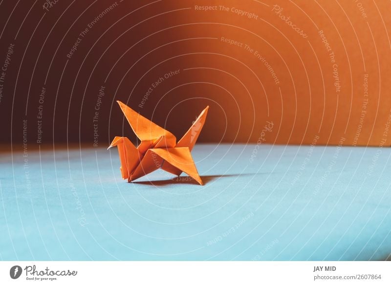Orange origami bird , a bird made of paper-origami. Design Leisure and hobbies Handcrafts Decoration Craft (trade) Art Culture Animal Bird Paper Toys Hope Peace