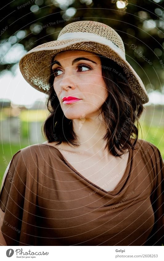 Stylish woman Lifestyle Style Beautiful Face Human being Woman Adults Nature Landscape Tree Fashion Clothing Hat Brunette Eroticism Cute Retro Brown girl young